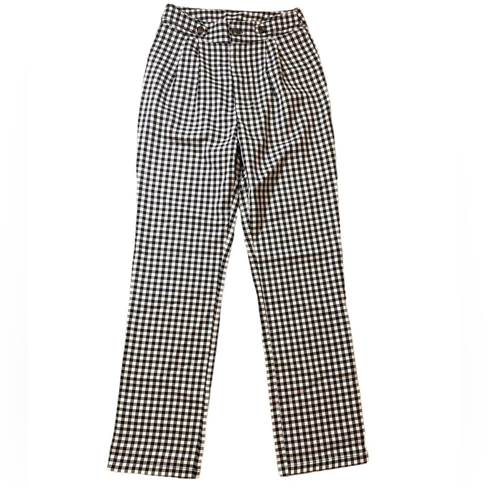 Gingham Print Fold Pleated Pants Size S